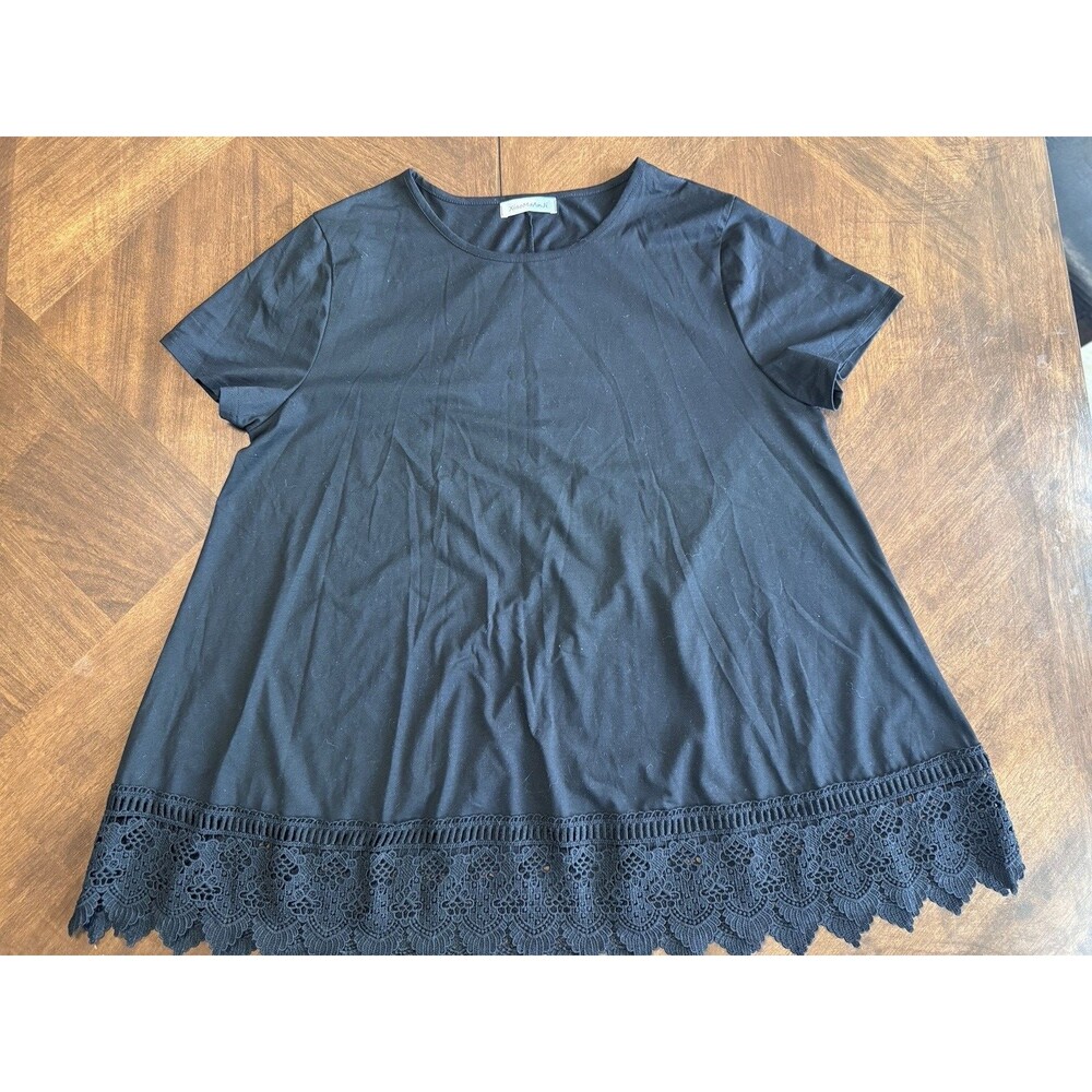 XiaoMaAnji Black T-shirt Dress with Lace Hem Women’s Size 3X
